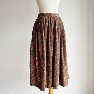 VINTAGE TALBOT'S Brown Paisley Pleated Pinwhale Corduroy Midi Skirt Size 6